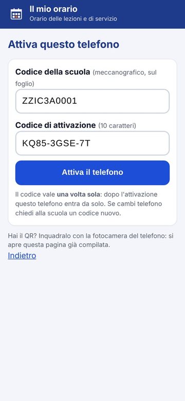 Attivazione del telefono con il codice