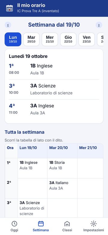 Orario della settimana sul telefono
