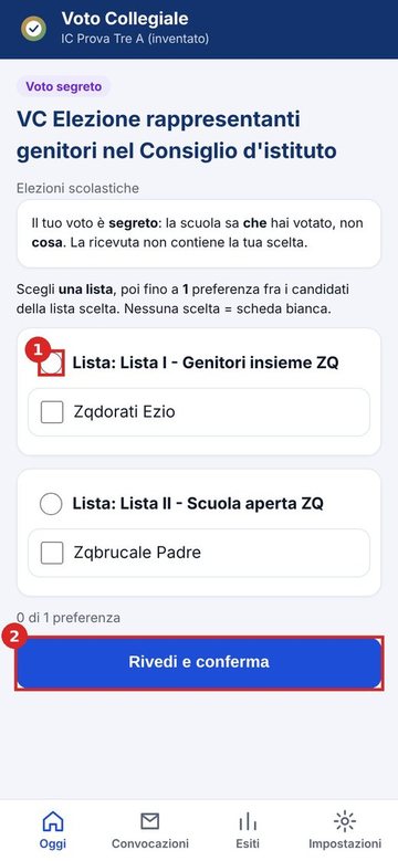 Scheda di voto segreto sul telefono